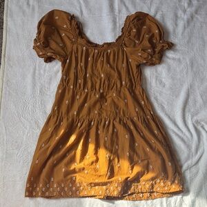 Old Navy Rust Puff Sleeve Midi Dress with White Floral Embroidery